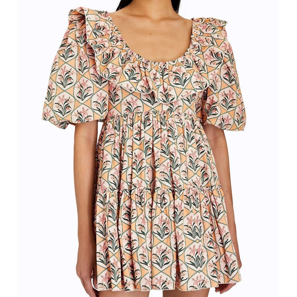 Agua Bendita Flor Chan Chan Miel Mini Dress Yellow Floral Print Cotton XS